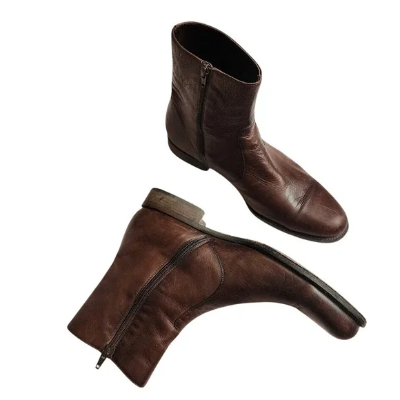 MAGNANNI Brown Leather Zip Ankle Chelsea Boots Minimalist Dress Boots 10